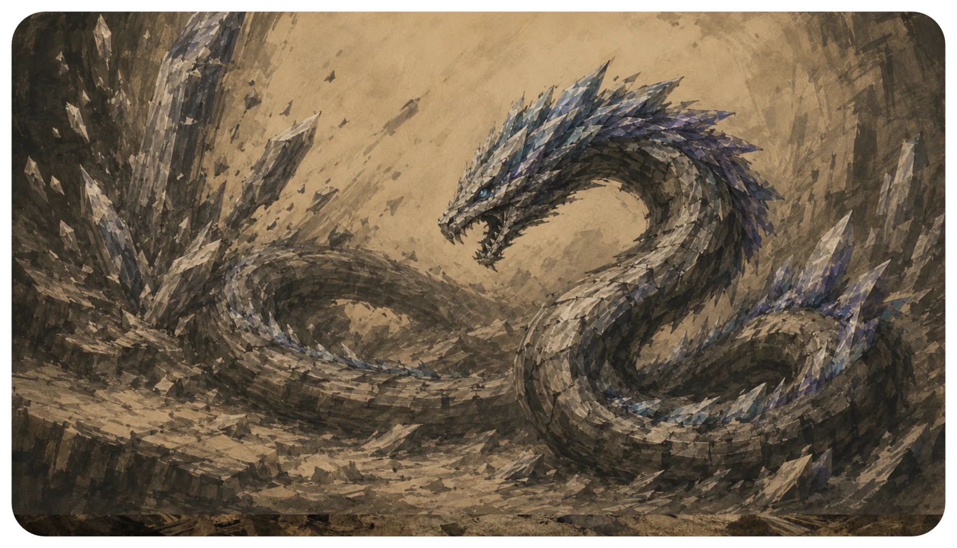 Crystal Basilisk coiled in a glittering cavern